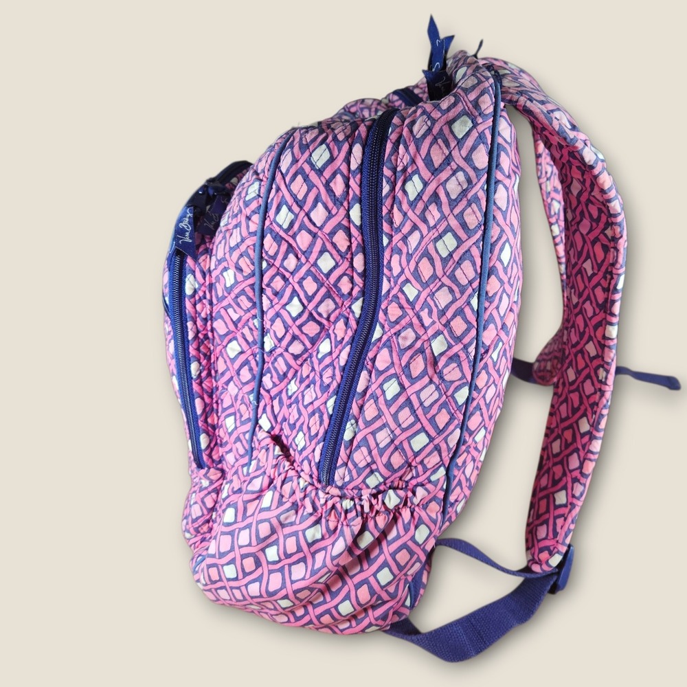 Vera Bradley‎ Backpack Katalina Pink Diamonds Campus Laptop Book Bag Pink Blue - Picture 4 of 13
